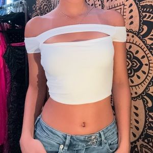 Pull&bear white cropped top with front cut out